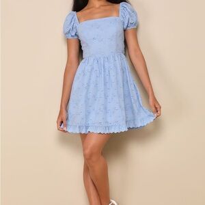 NWT Lulu's Light Blue Puff Sleeve Dress